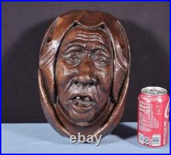 11 Tall Large Vintage Decorative Highly Carved Face/Head in Solid Oak Wood