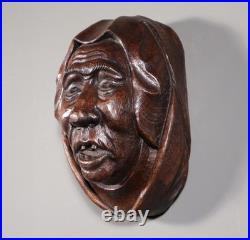 11 Tall Large Vintage Decorative Highly Carved Face/Head in Solid Oak Wood