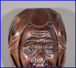 11 Tall Large Vintage Decorative Highly Carved Face/Head in Solid Oak Wood