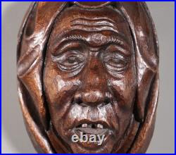 11 Tall Large Vintage Decorative Highly Carved Face/Head in Solid Oak Wood