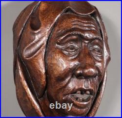 11 Tall Large Vintage Decorative Highly Carved Face/Head in Solid Oak Wood