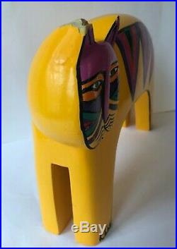 11 Vintage Laurel Burch Hand Painted Wood Cat Sculpture Yellow Indonesia Carved