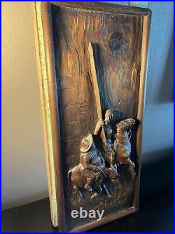 11 X 24 Vintage Carved Don Quixote & Sancho Panza Wood Panel Frieze Spain