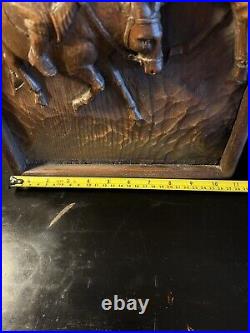 11 X 24 Vintage Carved Don Quixote & Sancho Panza Wood Panel Frieze Spain