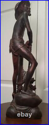 15 Vintage Njana Tilem Gallery Mas Bali wood Fisherman sculpture Signed