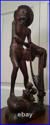 15 Vintage Njana Tilem Gallery Mas Bali wood Fisherman sculpture Signed