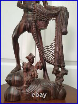 15 Vintage Njana Tilem Gallery Mas Bali wood Fisherman sculpture Signed