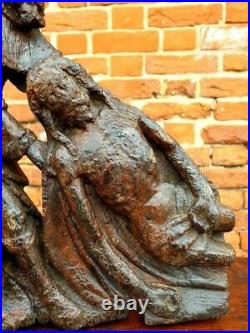 15th Century Antique Oak Wood Carving Sculpture, Circa 1450, Joseph & Christ