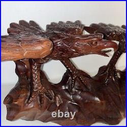 16- 2 Hand Carved Wooden Eagles Fighting Statue Sculpture Art- Vintage 80's