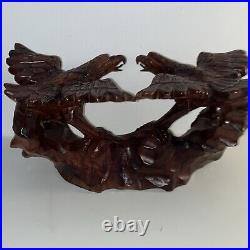 16- 2 Hand Carved Wooden Eagles Fighting Statue Sculpture Art- Vintage 80's