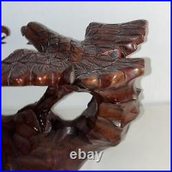 16- 2 Hand Carved Wooden Eagles Fighting Statue Sculpture Art- Vintage 80's