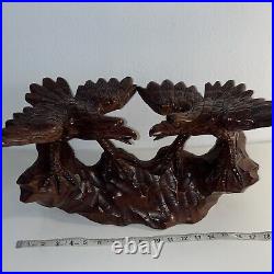 16- 2 Hand Carved Wooden Eagles Fighting Statue Sculpture Art- Vintage 80's