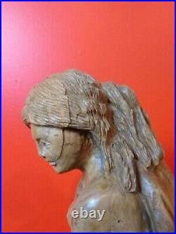 17 Carved Wooden Sculpture Nude Woman c. 1960s ISRAEL Handmade Figural VINTAGE