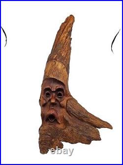 18 VTG'87 Hand Carved Wood Spirit Old Man Face Tree Bark Log Sculpture Signed