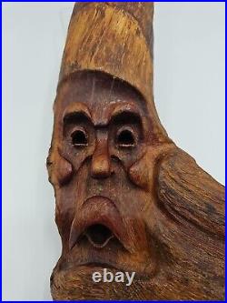 18 VTG'87 Hand Carved Wood Spirit Old Man Face Tree Bark Log Sculpture Signed