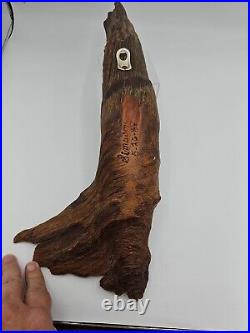 18 VTG'87 Hand Carved Wood Spirit Old Man Face Tree Bark Log Sculpture Signed