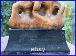 18thC Antique Continental Carved Wood Statue Figure w Wind Instrument, Bohemian