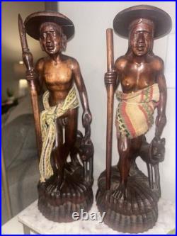 1945 Igorot Tribal Warrior Statues Philippines Vintage Original
