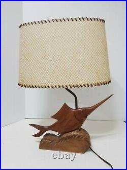 1950s Vintage Carved Marlin Swordfish Wood Sculpture Hawaii Fish lamp MCM Tiki