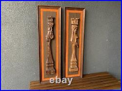 1960'S King Queen WITCO CARVED BURNT WOOD SCULPTURE VINTAGE MID CENTURY MODERN