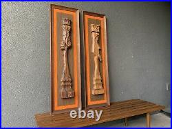 1960'S King Queen WITCO CARVED BURNT WOOD SCULPTURE VINTAGE MID CENTURY MODERN