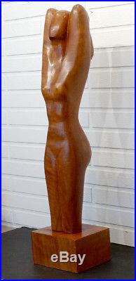 1960 Vintage MID-CENTURY MODERN Carved Wood MODERNIST FEMALE NUDE Art Sculpture
