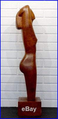 1960 Vintage MID-CENTURY MODERN Carved Wood MODERNIST FEMALE NUDE Art Sculpture