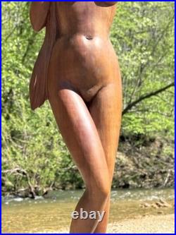 1960s Vintage Nude Asian Women Hand Carved DENSE Wood Sculpture- Farm Auction