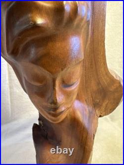 1970's Vintage Mid-Century Wood Carving Hawaii Islander Woman Face Hand Carved