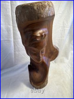 1970's Vintage Mid-Century Wood Carving Hawaii Islander Woman Face Hand Carved