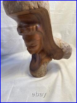 1970's Vintage Mid-Century Wood Carving Hawaii Islander Woman Face Hand Carved