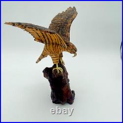 1993 vintage wood Carved Bald Eagle Wood Carving Statue landing on branch signed