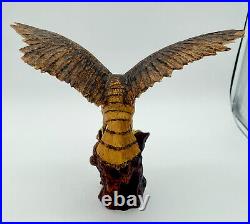 1993 vintage wood Carved Bald Eagle Wood Carving Statue landing on branch signed