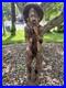 2.5 ft Vintage Hand Carved Brown Wooden Man Figurine Sculpture Statue with Hat