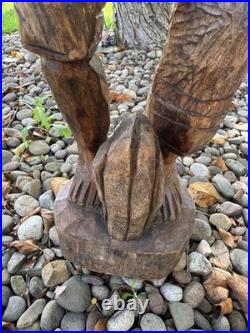 2.5 ft Vintage Hand Carved Brown Wooden Man Figurine Sculpture Statue with Hat