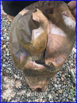 2.5 ft Vintage Hand Carved Brown Wooden Man Figurine Sculpture Statue with Hat