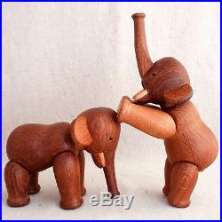 2 Early Vintage Kay Bojesen Denmark Jointed Wooden Oak Elephant Toy Sculptures