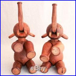 2 Early Vintage Kay Bojesen Denmark Jointed Wooden Oak Elephant Toy Sculptures
