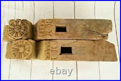 2 Piece Old Vintage Wood Hand Carved Pair Window Wall Panel Brackets P2