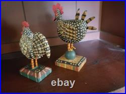 2 Vintage 1996 Signed G. VOYZEY Hand Carved Chicken/Rooster Folk Art Pieces