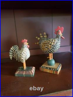 2 Vintage 1996 Signed G. VOYZEY Hand Carved Chicken/Rooster Folk Art Pieces