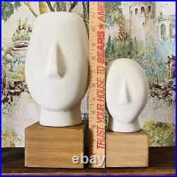 2 Vintage Ab Majid Cycladic Head Sculpture Ceramic Wood Bust Swedish Ikea Modern