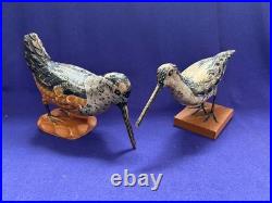 2 Vintage American Folkart Bird Carving Signed Carl Forslund Woodcock Shorebird