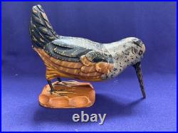 2 Vintage American Folkart Bird Carving Signed Carl Forslund Woodcock Shorebird