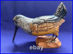 2 Vintage American Folkart Bird Carving Signed Carl Forslund Woodcock Shorebird