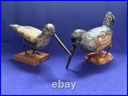 2 Vintage American Folkart Bird Carving Signed Carl Forslund Woodcock Shorebird