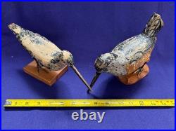 2 Vintage American Folkart Bird Carving Signed Carl Forslund Woodcock Shorebird