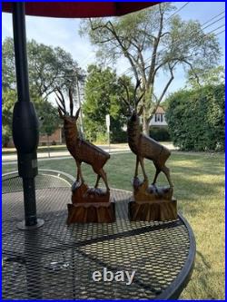 2 Vintage Hand Carved Wood Sculpture Elk Deer Stag Black Forest Style 20 READ