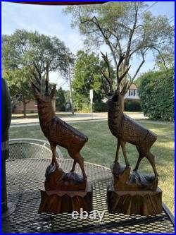 2 Vintage Hand Carved Wood Sculpture Elk Deer Stag Black Forest Style 20 READ