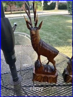 2 Vintage Hand Carved Wood Sculpture Elk Deer Stag Black Forest Style 20 READ